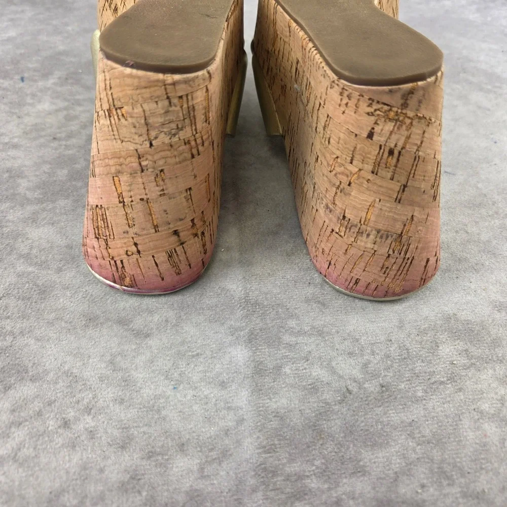 Kala Niketan Gold Metallic Cork Wedge Sandals Platform Slides Womens